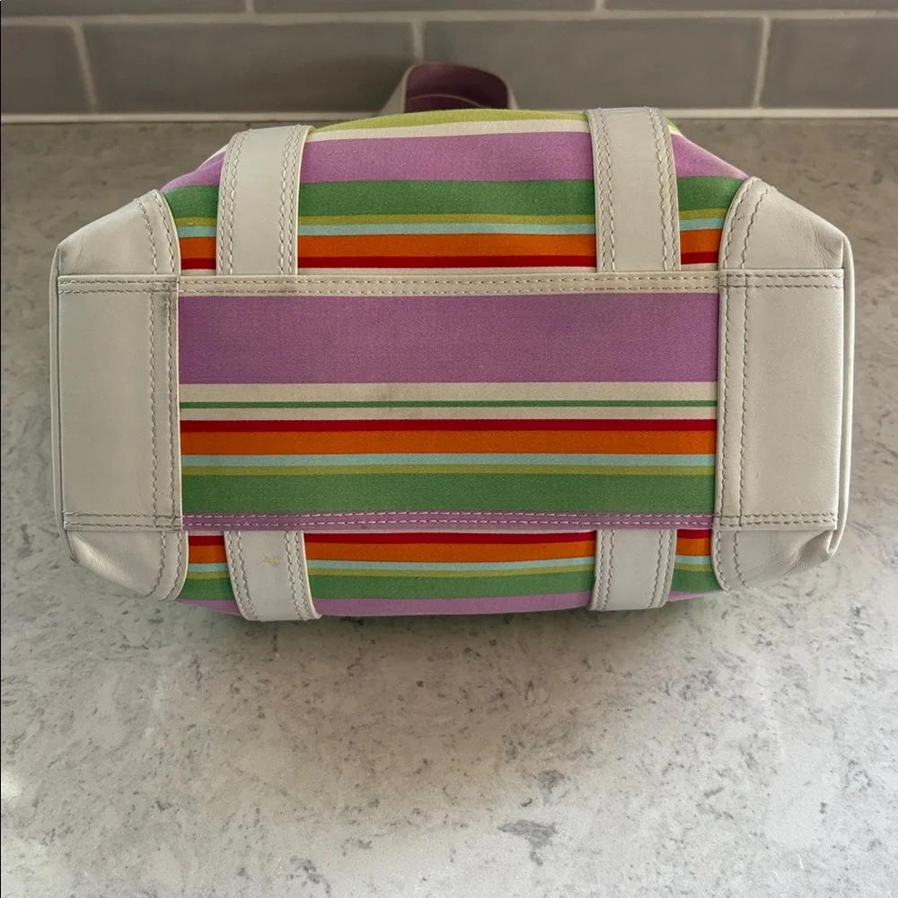 Coach Y2K 2007 Hampton Multi-Color Stripe Medium Canvas/ Leather Tote F10705 - Picture 7 of 15